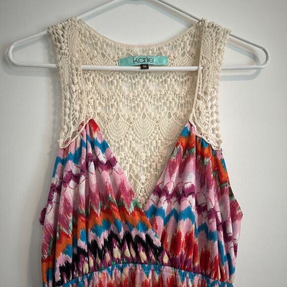 Karlie Crochet Knit V-Neck Maxi Dress Women's Medium Aztec Pink Red Western Boho - Picture 4 of 7